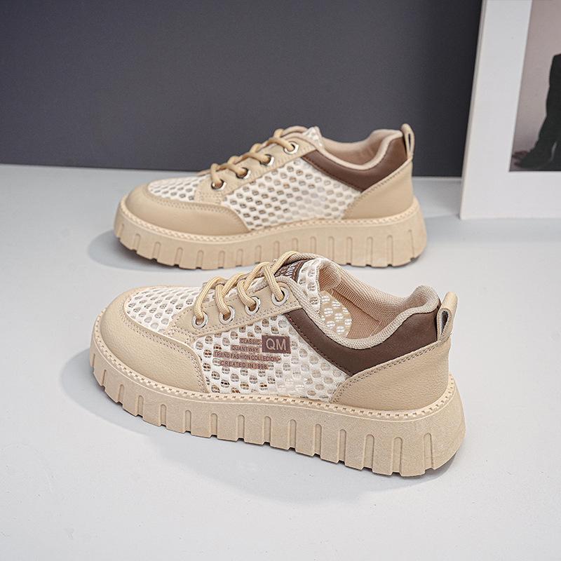 2026 mesh hollow breathable large mesh versatile sports shoes women's thick soles heightening casual board shoes HB7788