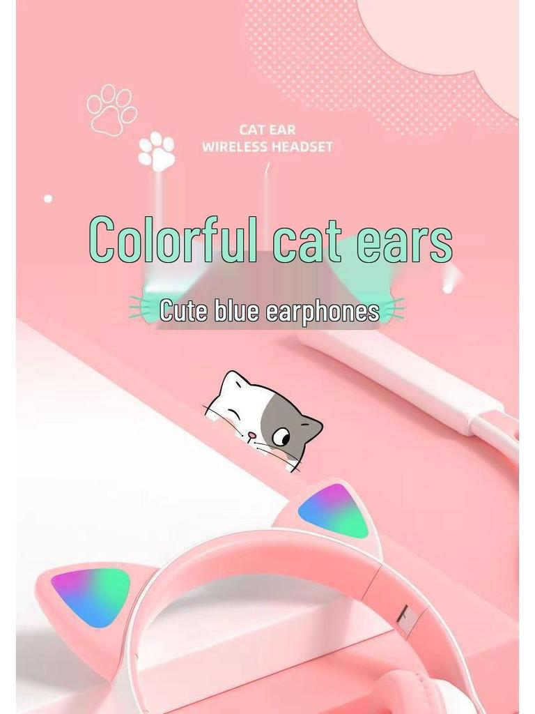STN-28 Luminous Cat Ear Bluetooth Wireless Gaming Headset for Girls
