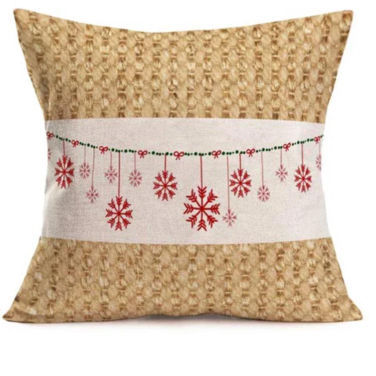 Christmas Printed Pattern Linen Pillowcase, Living Room Sofa Cushion Cover, Home Decoration Christmas Theme Style Pillowcase