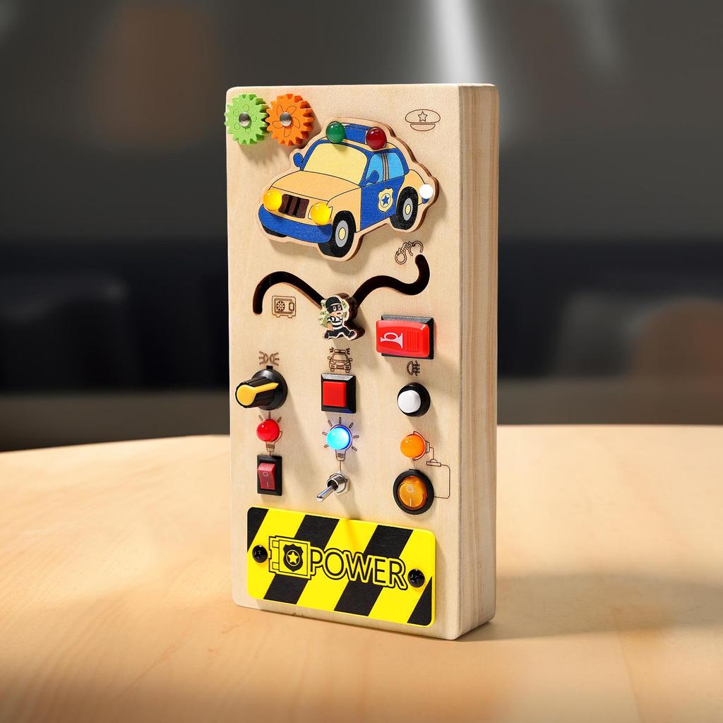 Interactive LED Wooden Busy Board: Children's Early Education Toy with Switches & Sockets