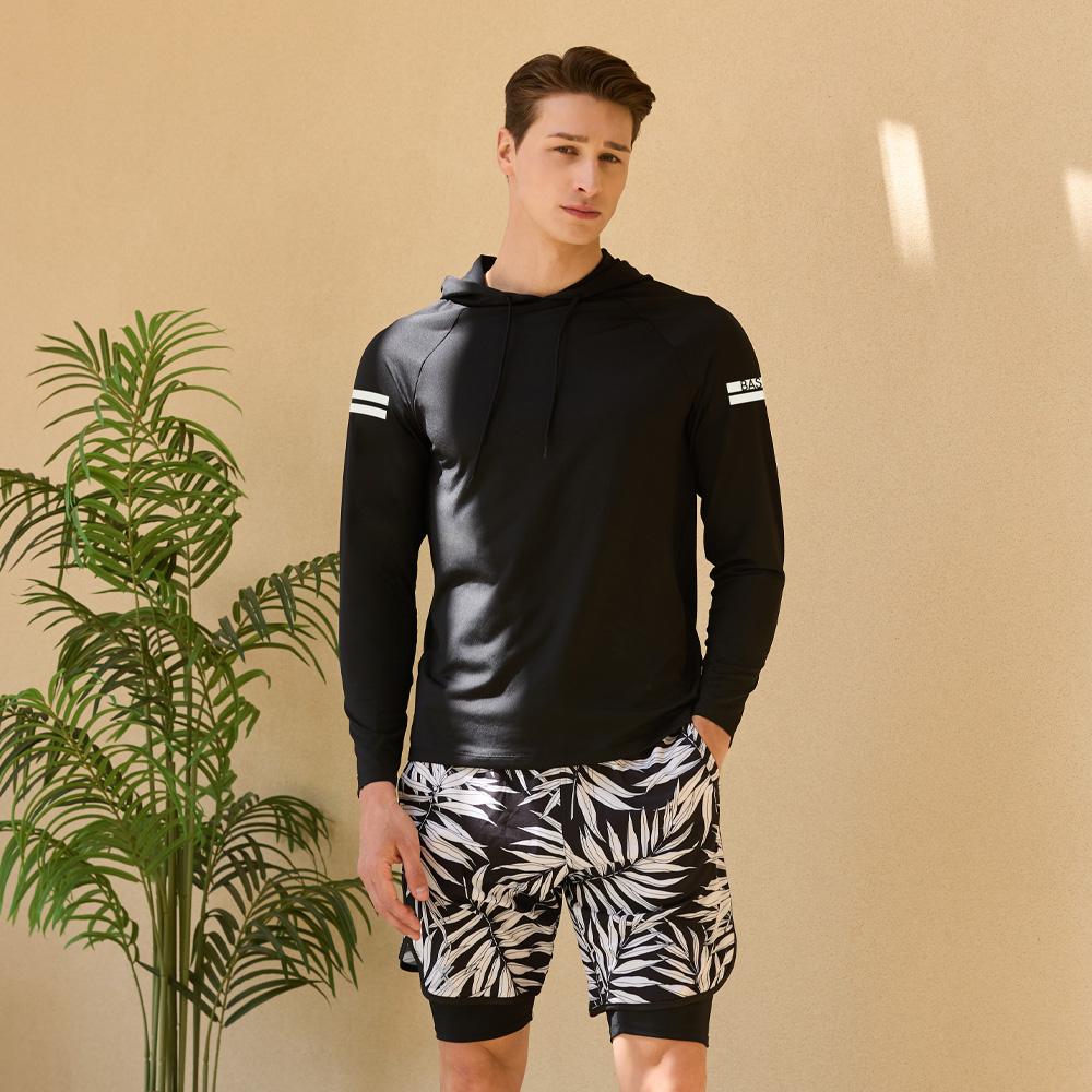 Beijigelleu Men'S Hooded Rash Guard Beach Shorts Set Bem-X912K