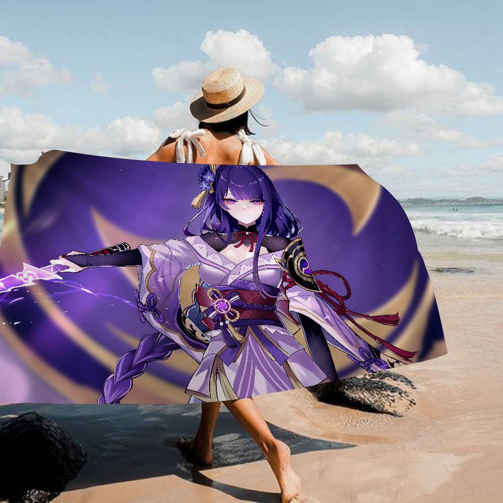Raiden Shogun Genshin Impact Microfiber Blanket Quick Drying Beach Towels Oversized Printing Super Absorbent Pool Towel Blanket
