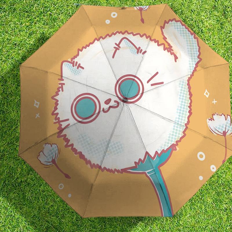 Fluffy Cat Dandelion Umbrella: Cute Design with Automatic Opening & Closing, Lightweight and Durable  019