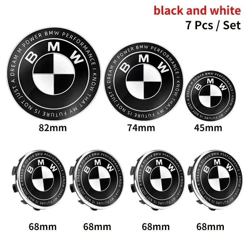 

2025 Hot 7pcs 45mm 68mm 74mm 82mm Car Front Hood Emblem rear boot badge Steering wheel Logo for BMW M F30 G01 E36 E39 E87 E46 E9