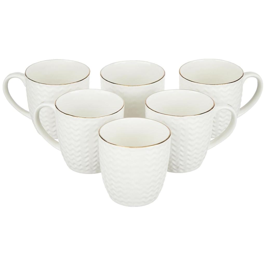 Handcrafted Bone China Tea/Coffee Cups/Mugs with Modern Design for Gifts and Home Decor - 240 ML Each- Set of 6