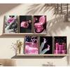 6Pcs Fashion Bathroom Canvas Wall Art Black and Pink Glam Glitter Tissue Funny Modern Women Painting Pictures Wall Decor Poster Print Artwork for