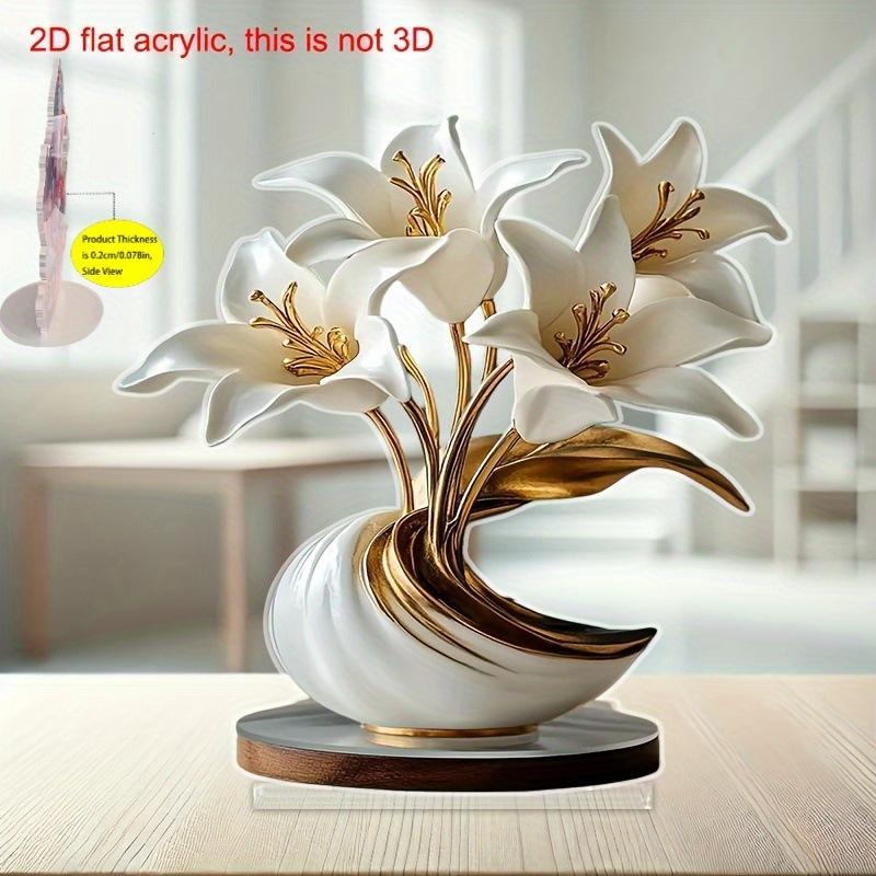 2D Flat Lily Flower Desktop Statue 1PCS Eco-friendly Material Floral Ornament for Office Desk Bedroom Home Room Decor