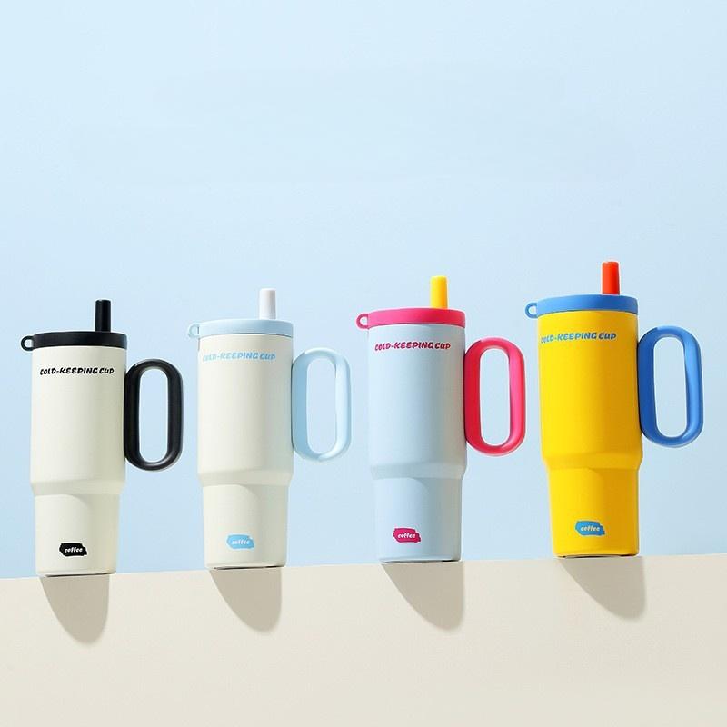 1Pcs 750Ml Large Capacity Coffee Cup Portable Water Cup With Straw 316 Stainless Steel Insulated Cup Cold & Retention