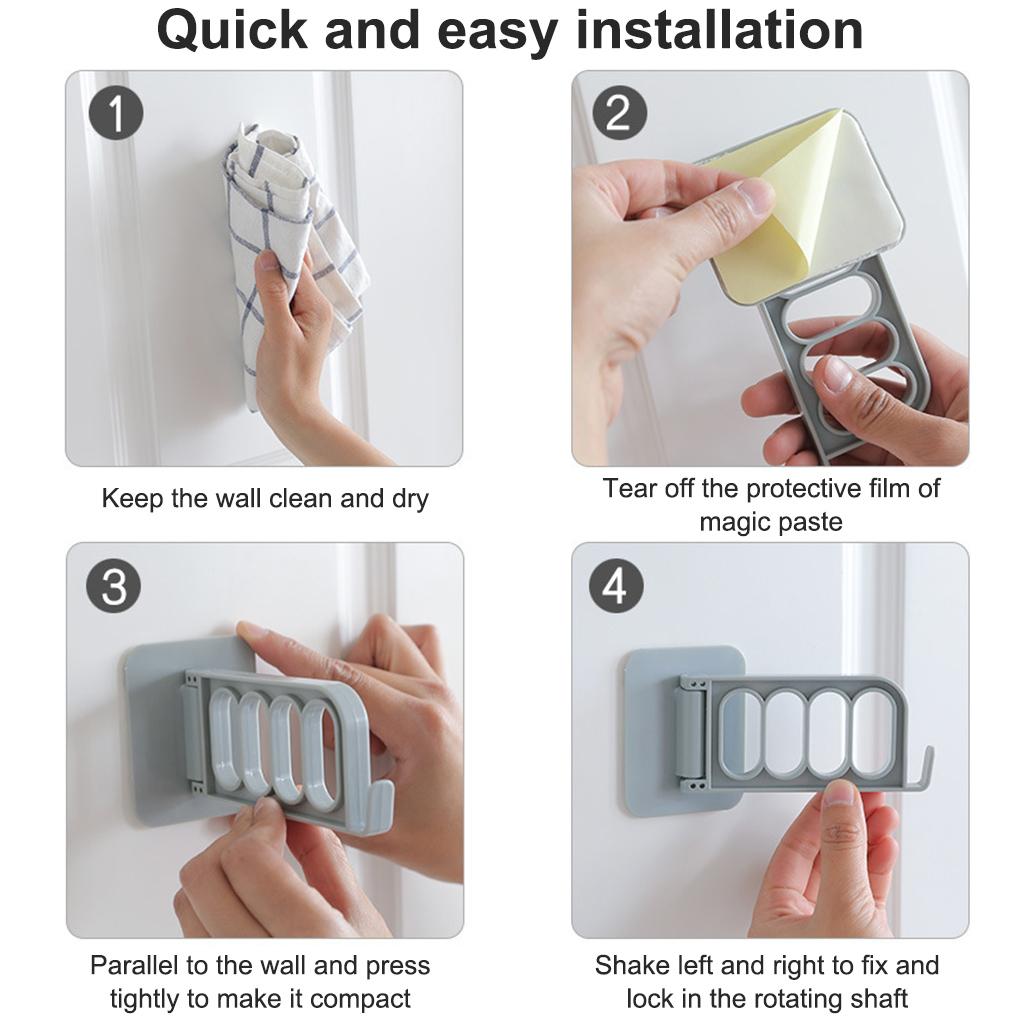 Nástěnný věšák na ručníky skládací 4 háčky Úložný prostor pro domácnost Závěsný věšák pro ložnici v koupelně