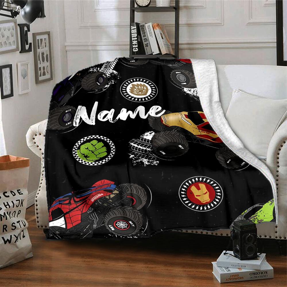 Custom Name Truck Theme Printed Blanket - Perfect for Couch, Bed, Travel & Outdoor Use | Machine Washable, Cozy & Durable.