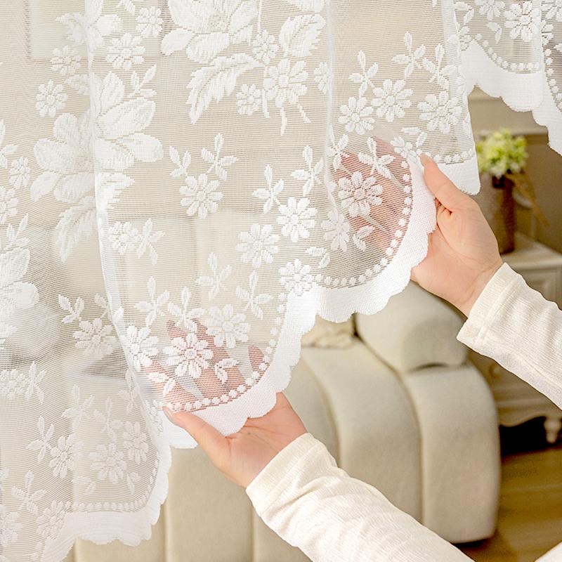 1 buc. Perdele Scurte Transparente cu Broderie din Dantelă, Top cu Buzunar pentru Galerie, Draperii de Fereastră, Gaze Triunghiulare, Decor Acasă, Stil Rustic, Flori Jacquard