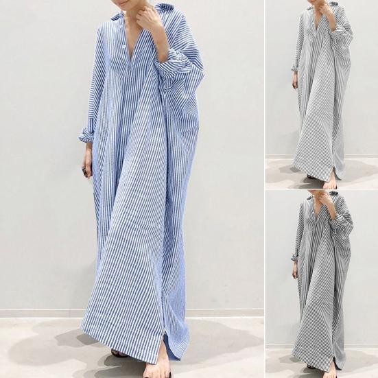 Hemdkleid Gestreift Einreihig Sommer Locker sitzend Langes Kleid für Bankett