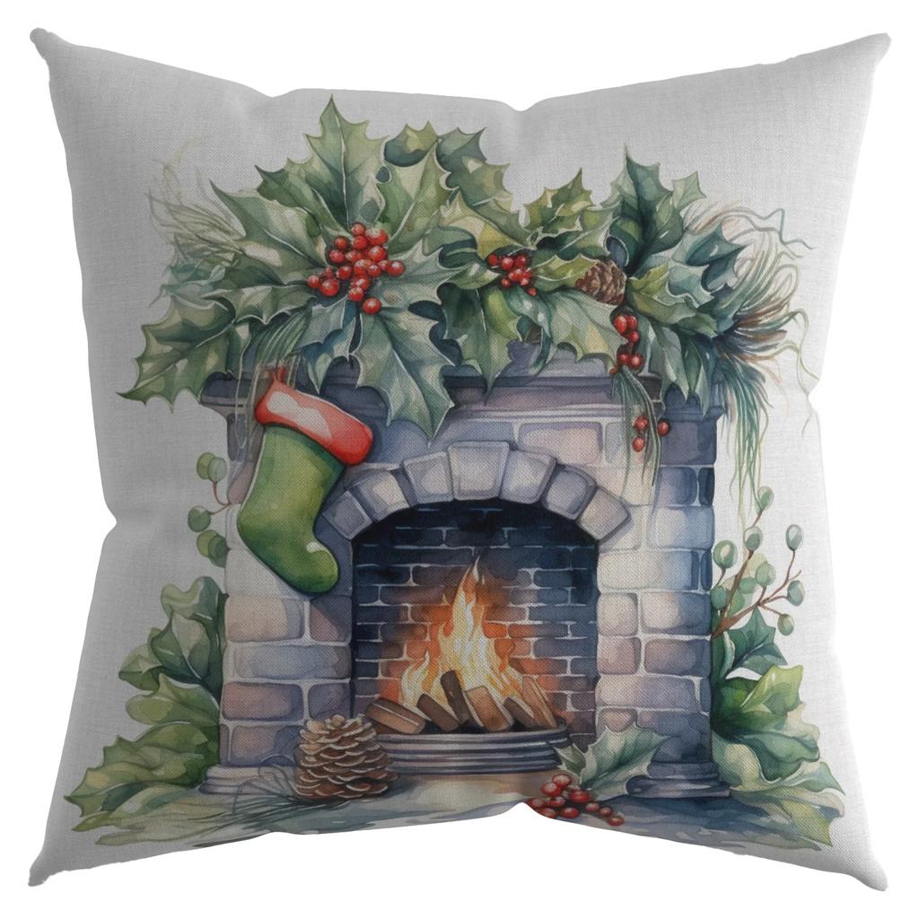 Christmas Pillowcase Watercolor Elk Snowman  Tree Fireplace Printed  Sofa Cushion Cover New Year Home Decor