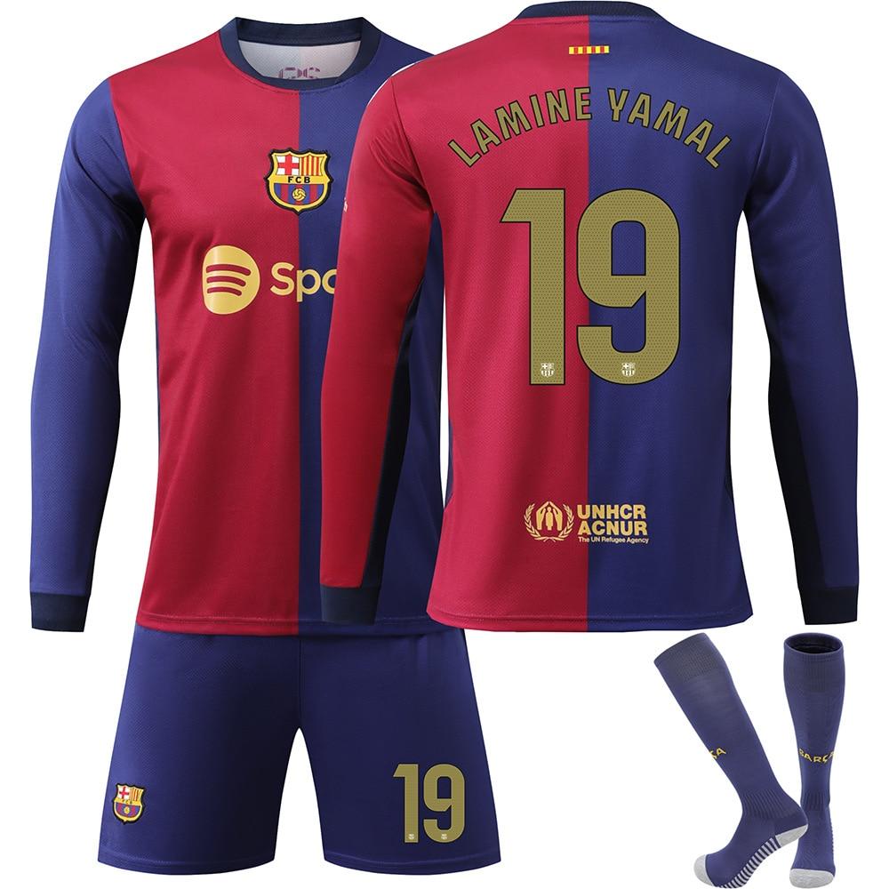 Barcelona Yamal Koszulka Piłkarska Dziecięca Długi Rękaw Niebieska Sprzęt Sportowy Oddychająca Szybkoschnąca Koszulka Treningowa Wygodna Elastyczna Tkanina