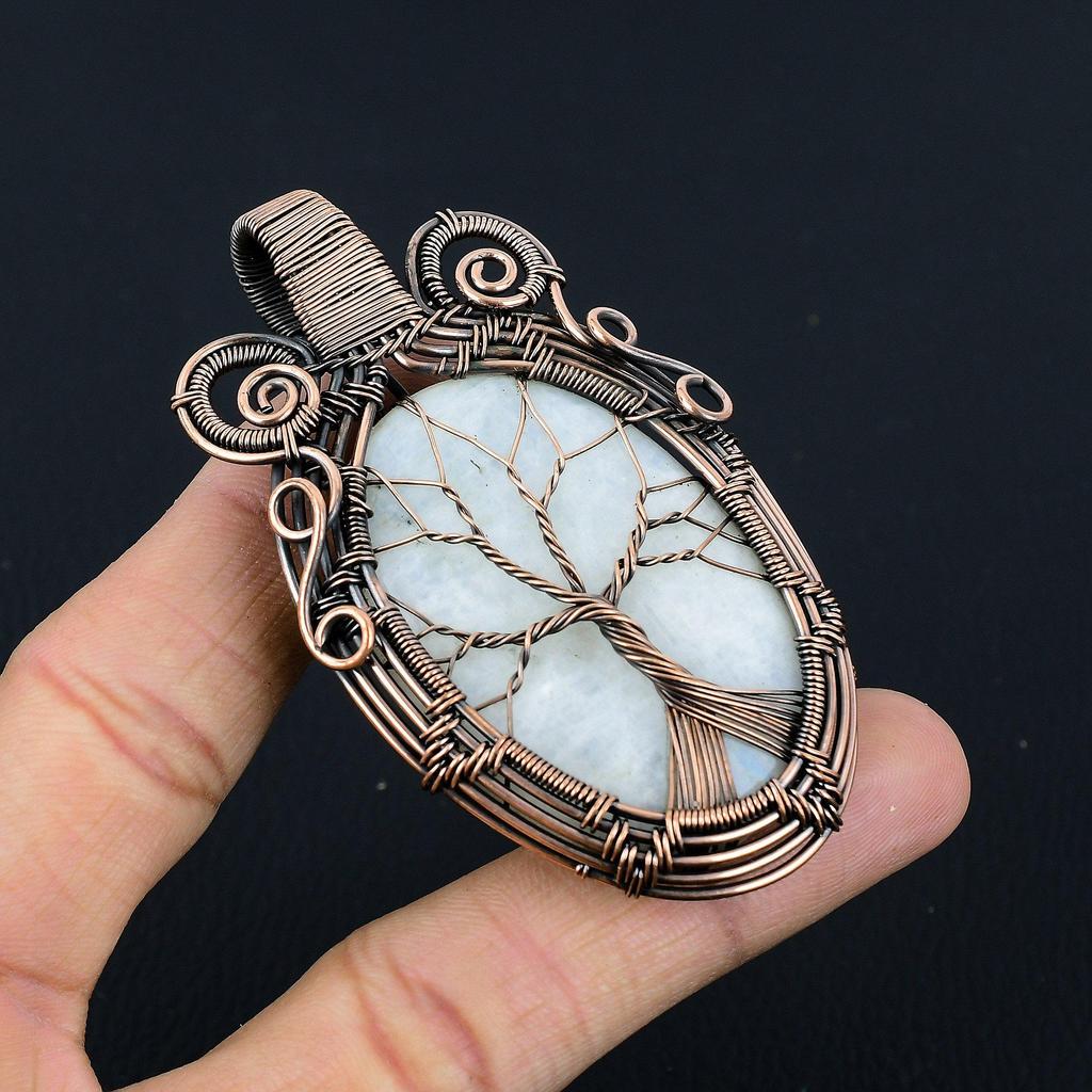 Moonstone 999 Copper Wire Wrapped Pendant, Handmade Gemstone Pendant, Gift For Mom Antique Jewelry