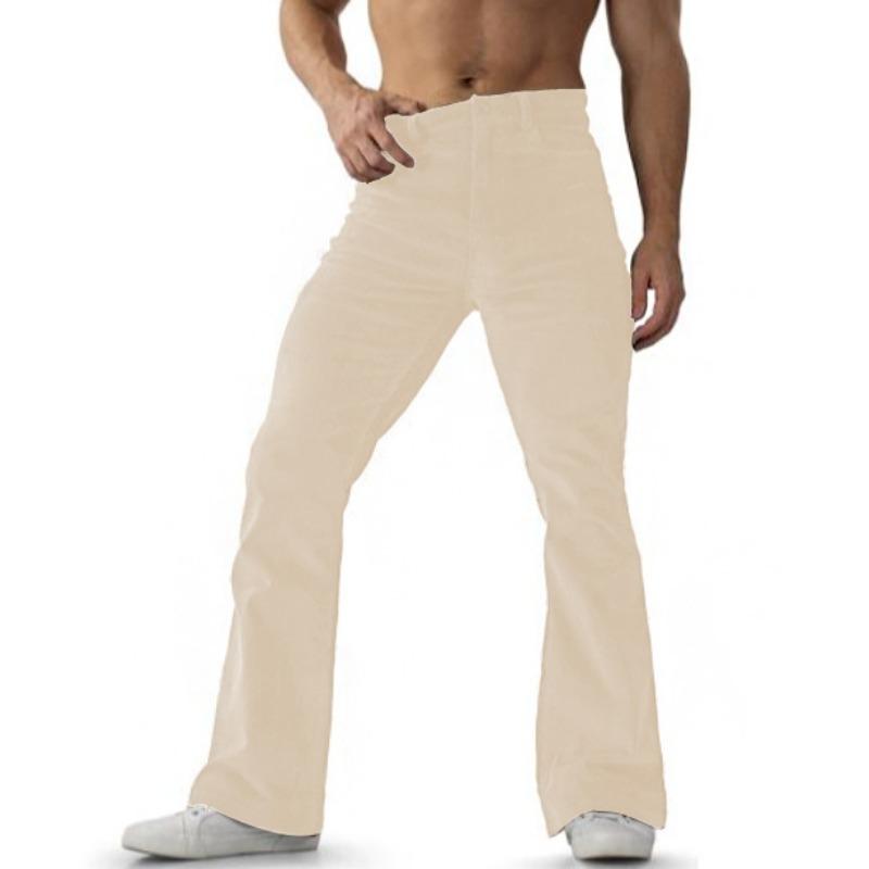 Herren einfarbige Cord-Mittelbund-Freizeithose, schmal geschnitten, ausgestellte lange Hose XXL khaki