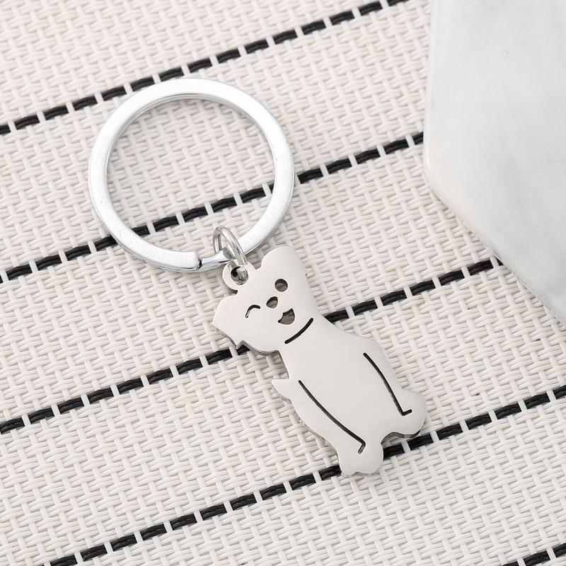 Cartoon Cat Dog Stainless Steel Keychain Cute Pet Design Fashion Couple Pendant Practical Animal Lover Gift