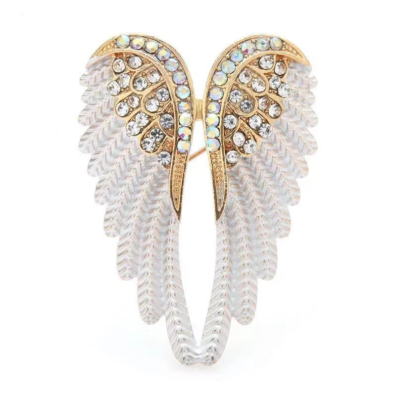 Elegant Enamel Angel Wings Brooch: Korean Fashion Accessory with Alloy and Diamond Accents