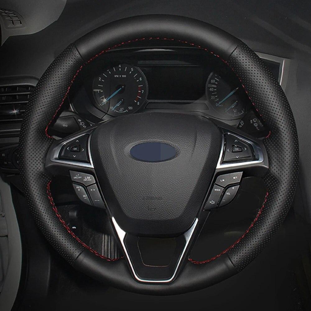 Car Steering Wheel Cover For Ford Mondeo Ford Focus 3 2015-2018 Steering braid Black Hand-stitched Artificial Leather