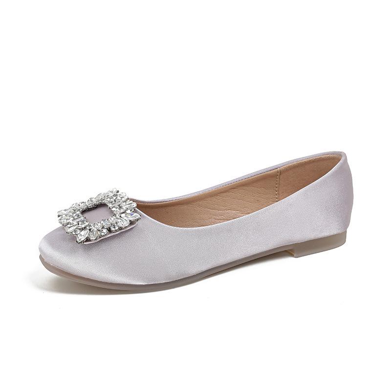 - [] New York Dinner _ Rhinestone Square Buckle Shallow Mouth Flat Sole Shoes Women's Wedding Shoes Commuter Shoes