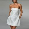 Damen Sexy Jacquard Schleife Trägerlos Schnürung A-Linie Midi Kleid