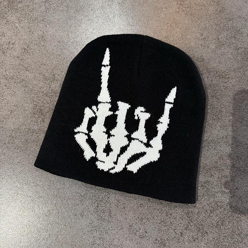 Skull Finger Knit Hat With Warm Acrylic Material For Streetwear Winter Fashion