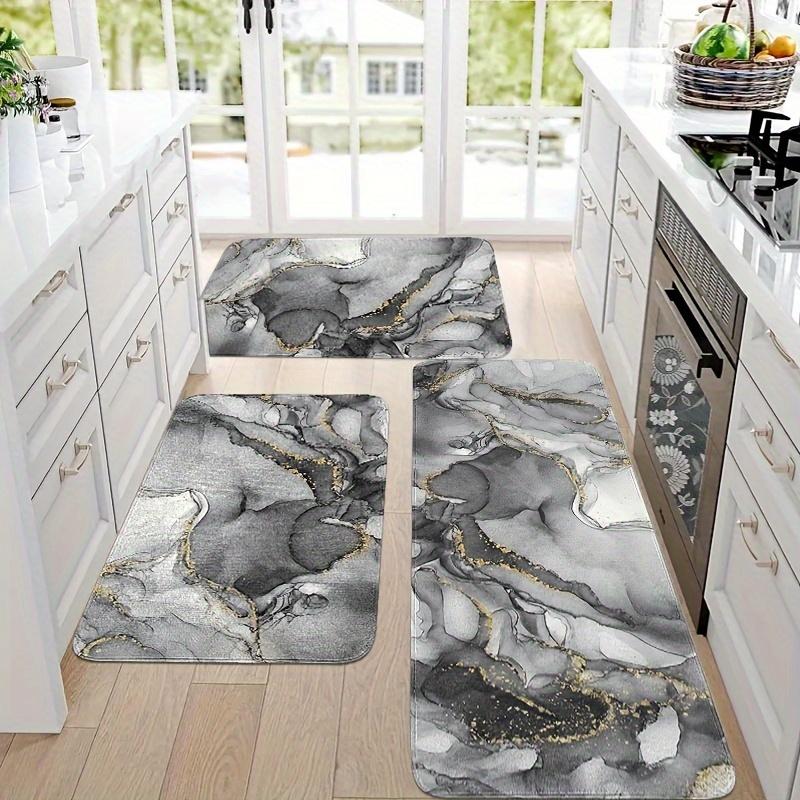 1 Stück Anti-Ermüdungs-Küchenteppiche, luxuriöser Marmordruck, wasserdicht, rutschfest, dick gepolstert, Küchenmatte, strapazierfähig, bequeme Stehmatte für die Küche