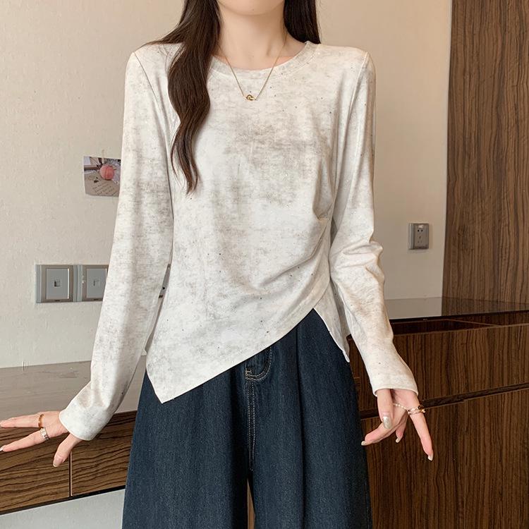 

Plus Size Women s Versatile Sequin Velvet Long Sleeve Top with Starry Pattern XL бежевий
