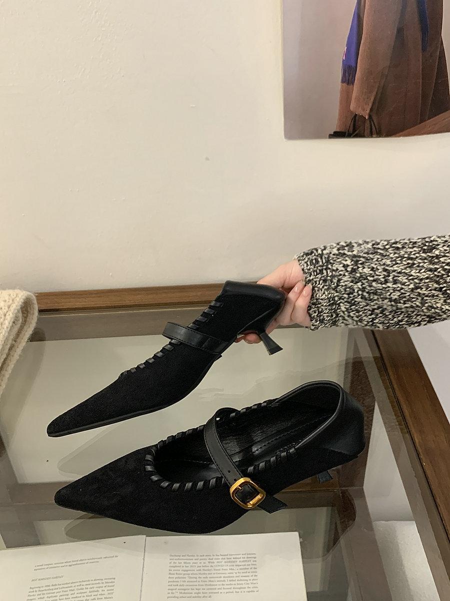 

French suede splicing temperament single shoes women s 2025 autumn new versatile stiletto pointed one-button high heels 39 абрикосовый