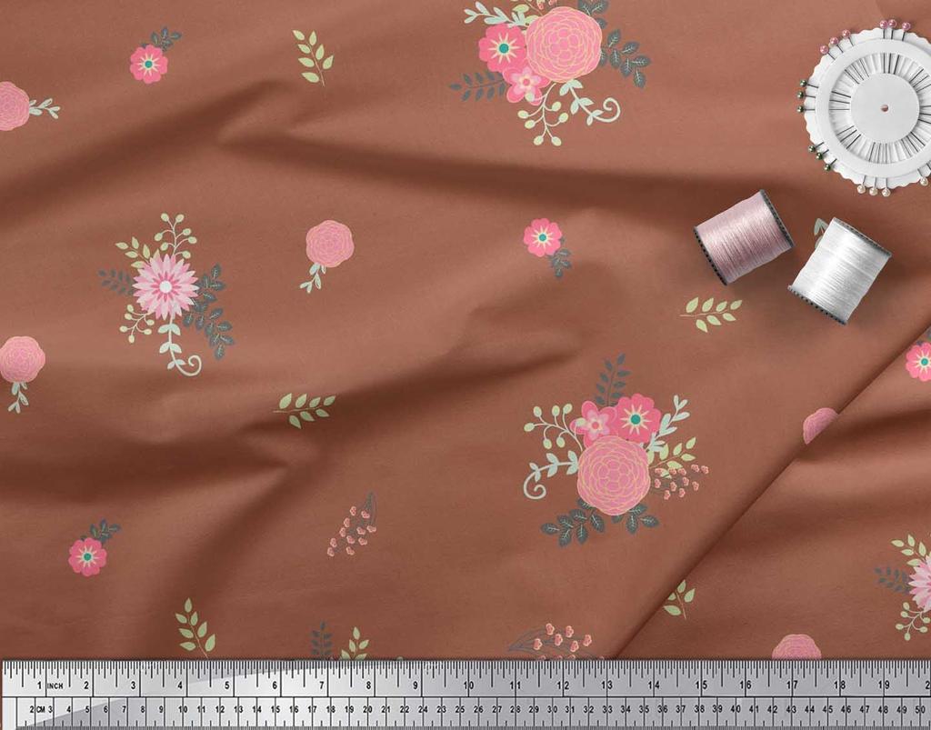 Soimoi Japan Crepe Satin Fabric Leaves,Aster & Camellia Flower Printed Craft Fabric by the Metre 42 Inch