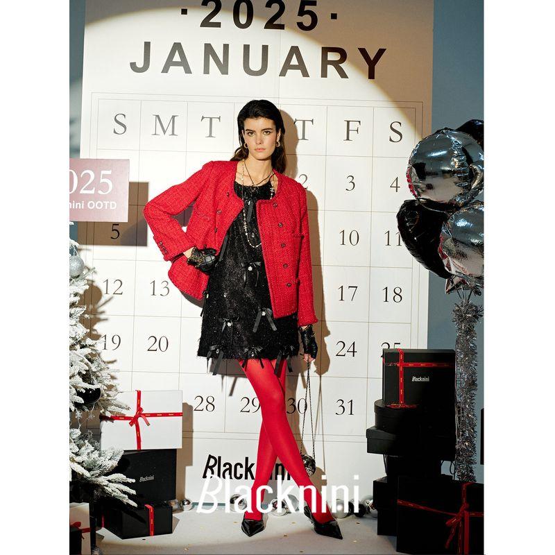 Blacknini Yin Huafu/"Hongyun Set" New Chinese Red Wool Tweed Classic Style Jacket with Skirt