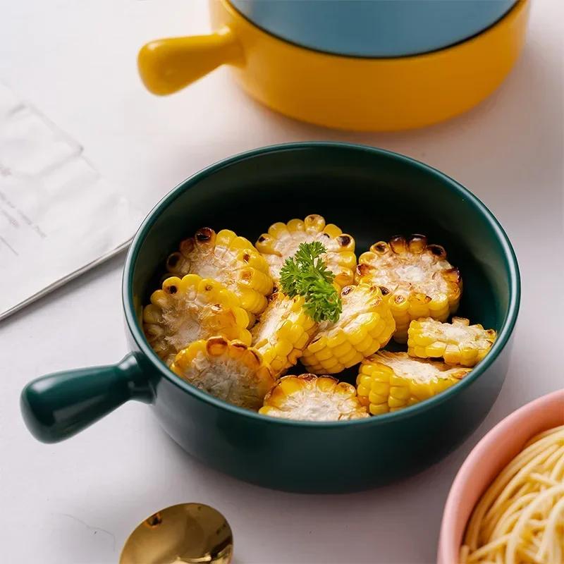 Covered Noodle Bowl Ceramic Dishes to Eat Simple Household Tableware Baking Baking Bowl Household Utensils for Kitchen Dishware