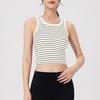 Women's Spring/Summer Slim Fit Striped Tank Top with Chest Pads - Round Neck Camisole Bra