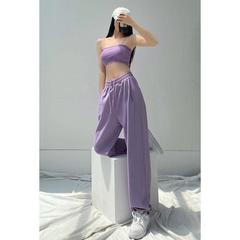 Pantaloni sportivi larghi Donna Primavera Pantaloni moda coreana Tinta unita Streetwear Pantaloni da ballo a vita alta