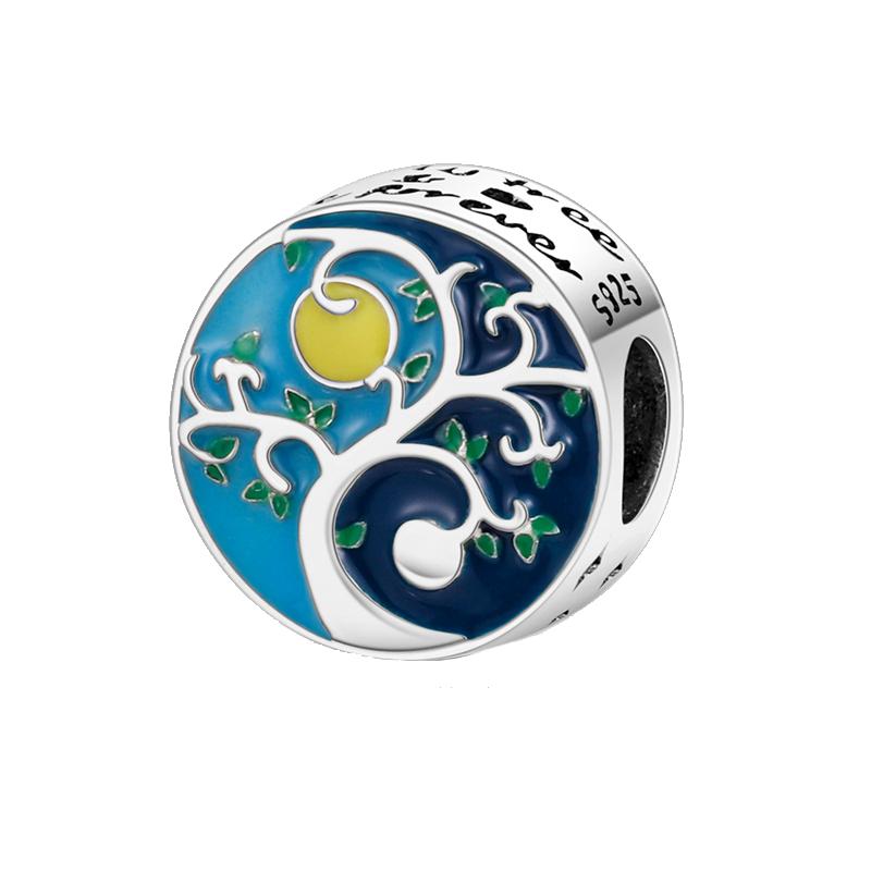 Copper Fit Original Bracelet Charm Jewelry Diy Blue Clip Bead Galaxy Starry Sky Series Pendant Moon Dangle