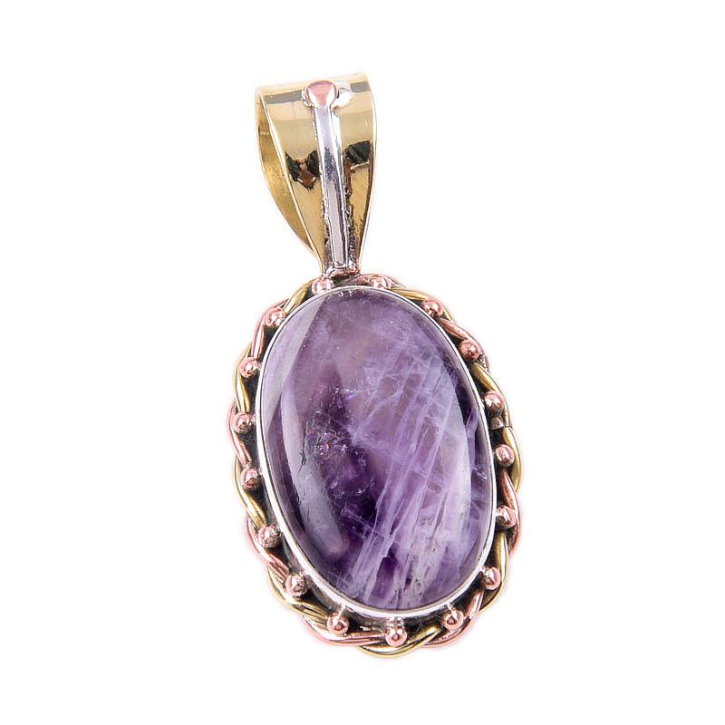 Natural Tiffany Stone 925 Solid Sterling Silver Gift TwoTone Pendant 1.50" t7I34