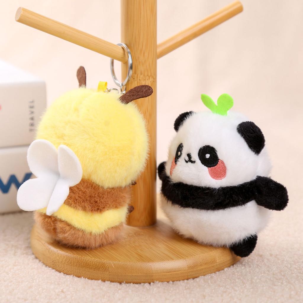 Panda and Bee Doll Pendant Keychain Bag Ragdoll Doll Plush Toy Birthday Gift Girls