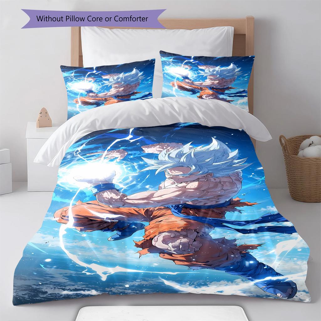 Dragon Ball Super Pattern Bedding Quilt Set Quilt Cover Pillowcase Home Birthday Gift(1 * Duvet Cover + 2 * Pillowcase, Without Core)