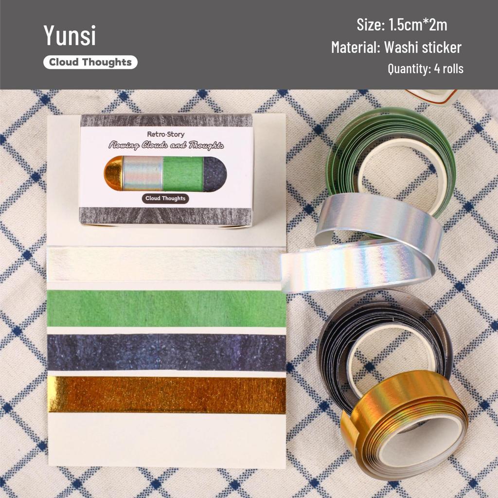 RetroStory Laser Collage Journal Washi Tape & Decorative Stickers - High Adhesion, 4 Roll Set