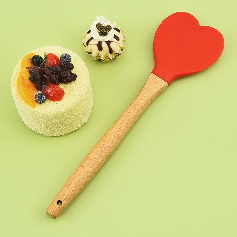 Valentine'S Day Pink Love Silicone Spatula Heart-Shaped Wooden Handle Baking Spatulas Kitchen Utensils Making Cake Baking Tool