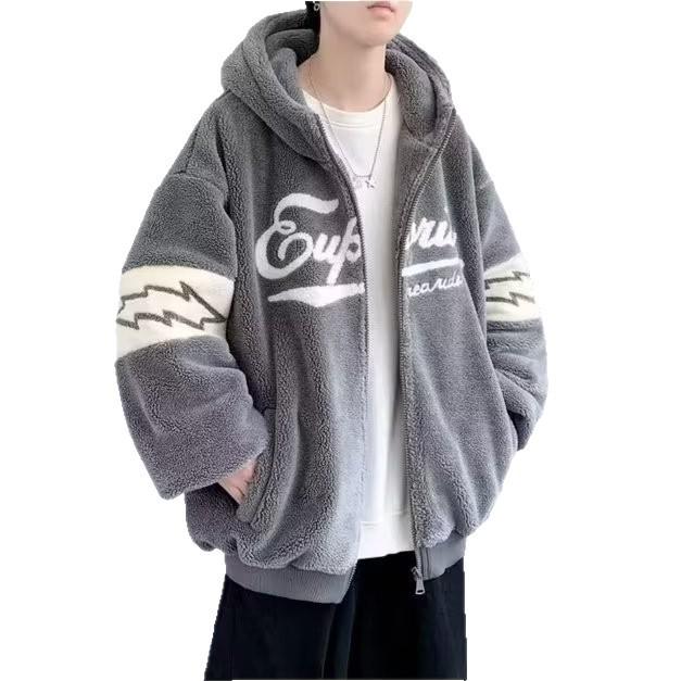 Men's Winter Velvet Hoodie - Trendy Loose Lamb Wool Sweatshirt for High School Students