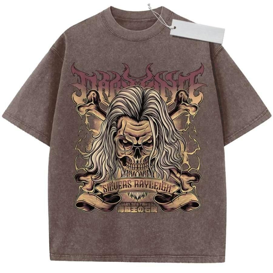 Unisex Washed Black Vintage Tshirt One Piece Silvers Rayleigh God of The Pirate King Highquality Fabric for Home Leisure M