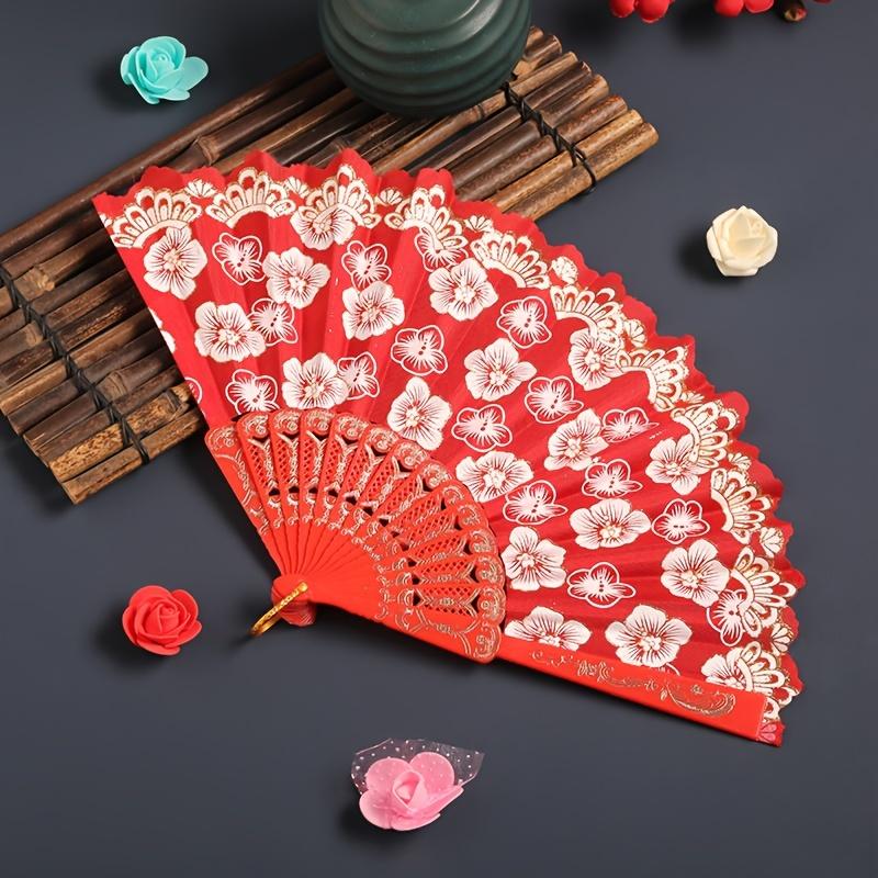 

Элегантный богемный веер «Цветущая вишня» - Хэллоуин, Рождество, реквизит для фотосессии в ханьфу, красный, золотой, цветочный, пластиковый, фестивальный аксессуар 1 красный