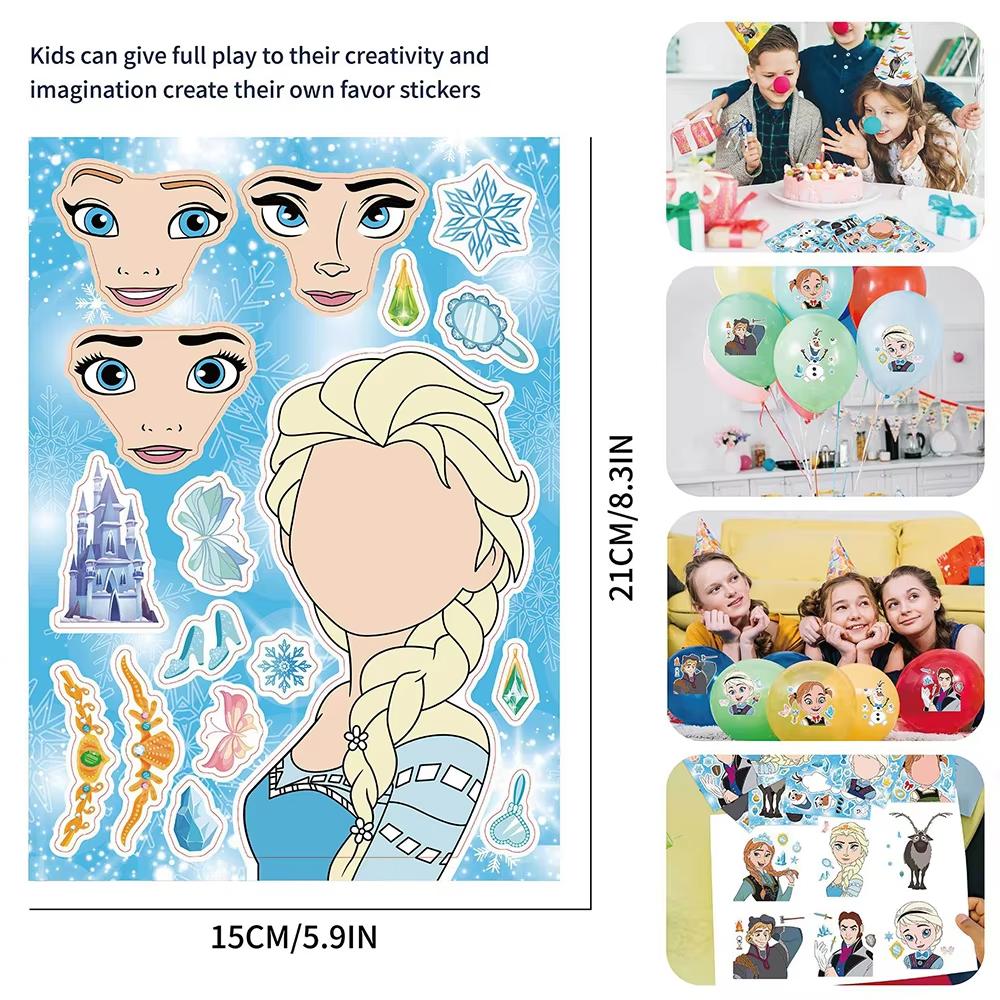 Disney 8 Adesivos de Quebra-Cabeça Congelante Face Maker Crie Seu Próprio Elsa Olaf Anna Adesivos de Quebra-Cabeça de Montagem DIY