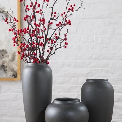 Vaso Moderno Minimalista de Cerâmica Preta para Flores Frescas e Bambu da Sorte