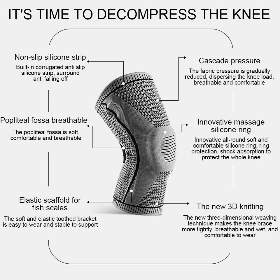 1Pcs Silicone Full Knee Brace Strap Patella Medial Support Strong Meniscus Compression Protection Sport Pads Running Basketball