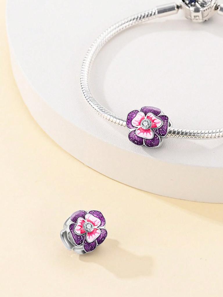Charms Plata Colorful Flowers Beads Charm Copper Plated Fit Charms Copperoriginal Bracelet For Jewelry Making Diy Charm