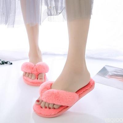 Rutschen Frauen 2024 Winter Weibliche Flip Flop Mode Plus Größe Weichen, Pelzigen Hausschuhe Frauen Rutschfeste Innen Boden Rutschen Zapatos Mujer