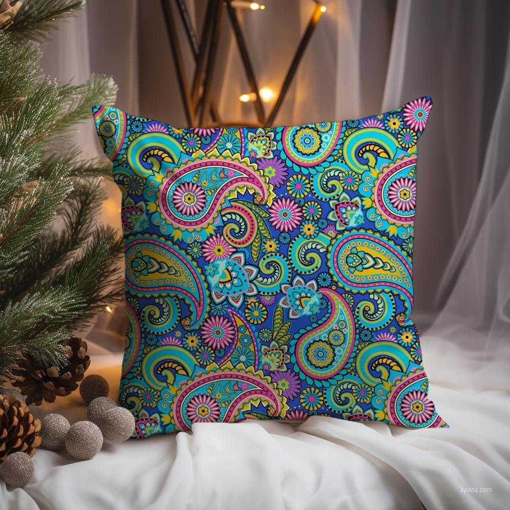 Painted Design P-PaisleyS Cushion Cover Premium Comfort Reversible Pillow Cove -Two in One Design for Any Room & Car Interior