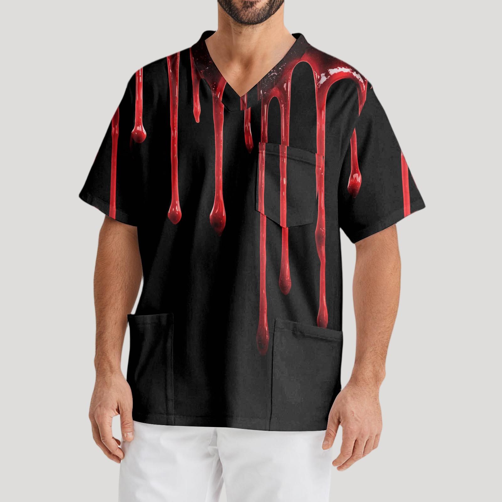 

Мужская рабочая блузка с короткими рукавами и v-образным вырезом с принтом, топ с нагрудным карманом XXXXXL чёрный